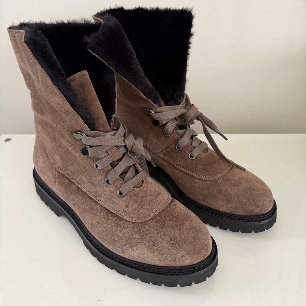 Aquatalia Combat Boots Womens size 8,5 Brown Suede Lace Up Ankle